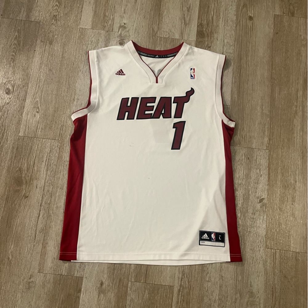 White Adidas Chris Bosh Miami Heat Jersey L